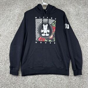 Mickey Mouse Hoodie Sweatshirt Mens Medium Black Graphic Print Neff Brand Floral
